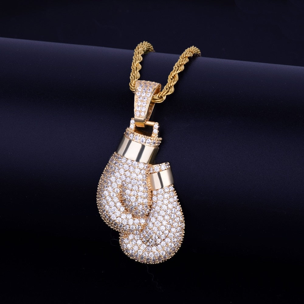 Gold Diamond Boxing Gloves Pendant