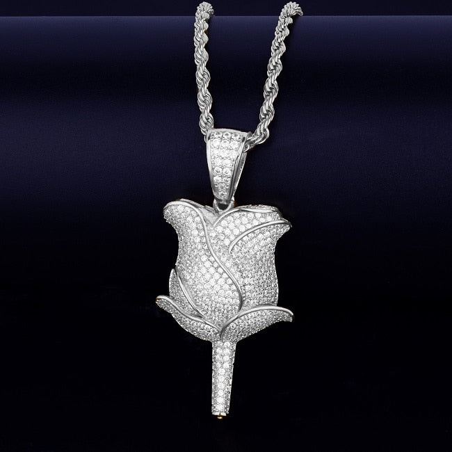 Silver Diamond Rose Pendant