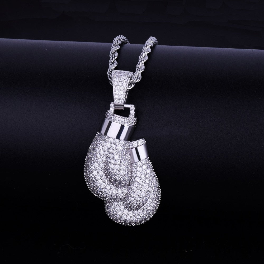 Silver Diamond Boxing Gloves Pendant