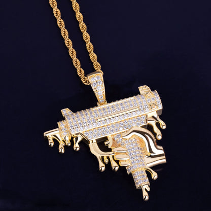 Gold Diamond Dripped Uzi Pendant