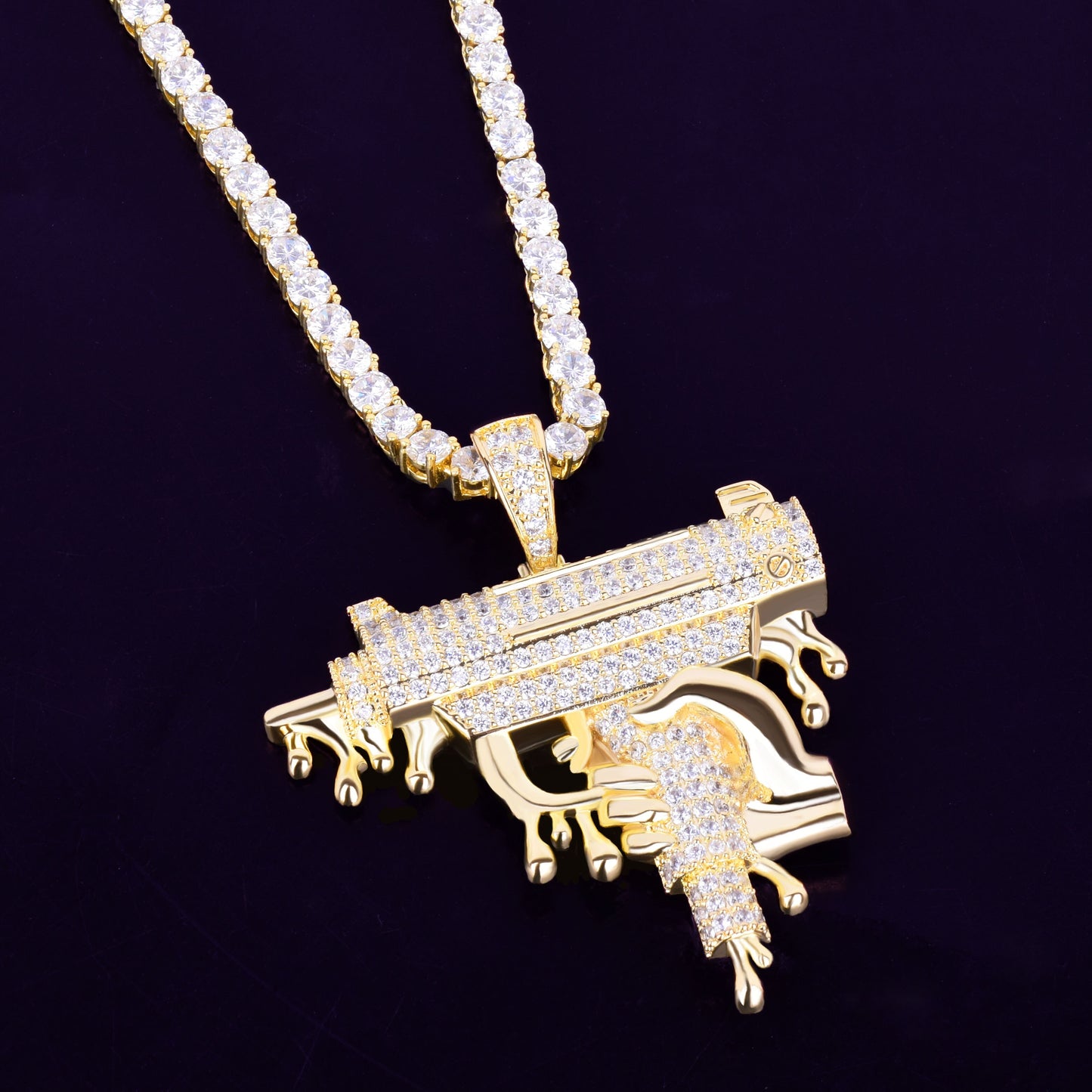 Gold Diamond Dripped Uzi Pendant