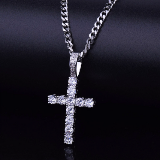 Silver Diamond Cross Pendant